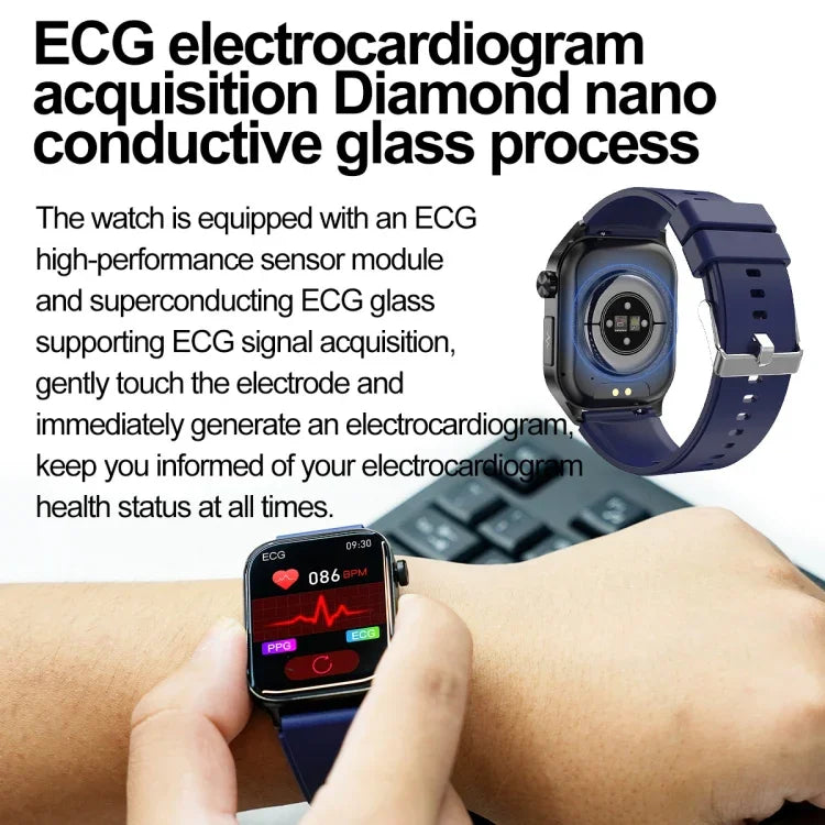 ET580 สมาร์ทวอทช์หน้าจอ AMOLED 2.04 นิ้ว รองรับการโทรบลูทูธ / ฟังก์ชัน ECG