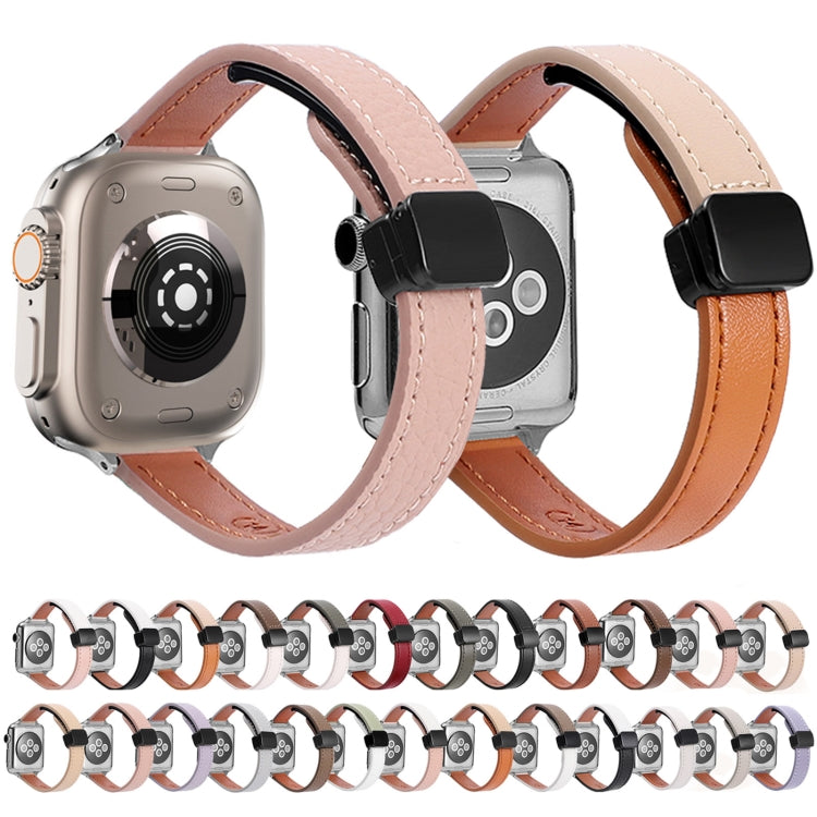 สายรัดนาฬิกาหนังแท้บางพร้อมหัวล็อกแม่เหล็ก สำหรับ Apple Watch 38mm