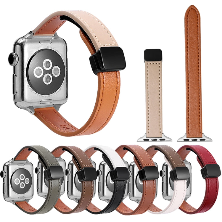 สายรัดนาฬิกาหนังแท้บางพร้อมหัวล็อกแม่เหล็ก สำหรับ Apple Watch 38mm
