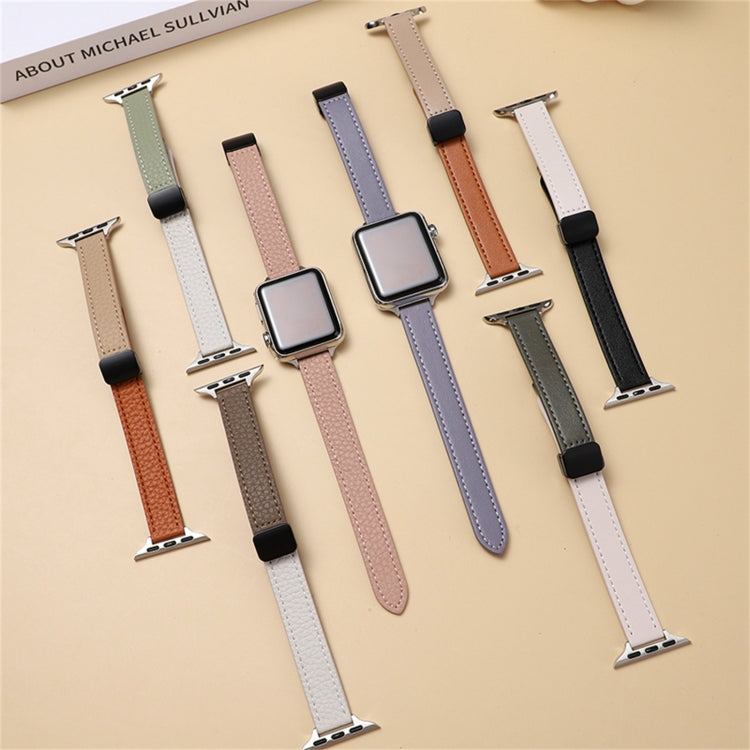 สายรัดนาฬิกาหนังแท้บางพร้อมหัวล็อกแม่เหล็ก สำหรับ Apple Watch 38mm