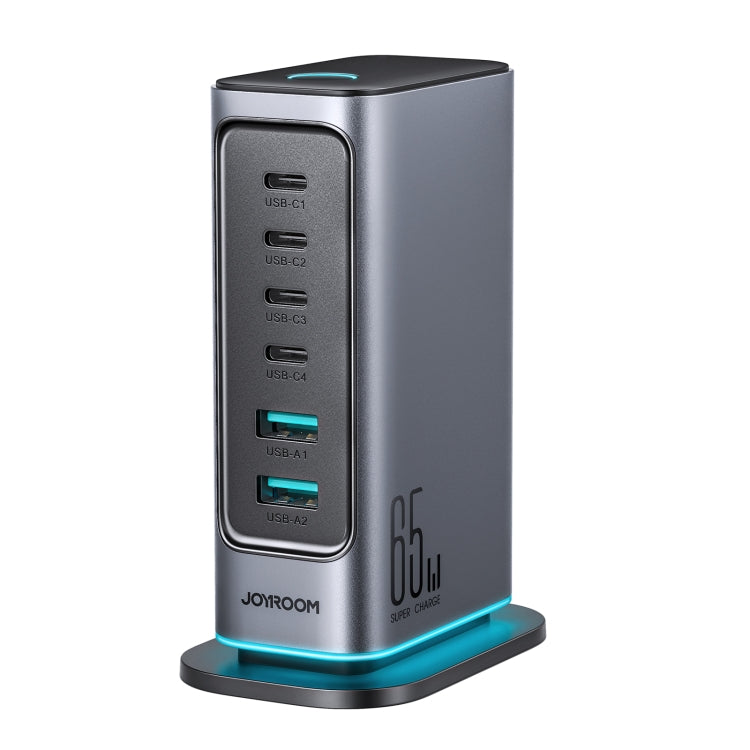 ที่ชาร์จมัลติพอร์ต JOYROOM JR-TCM02 6 in 1 65W GaN 4 USB-C & 2 USB-A, ปลั๊ก EU, ปลั๊ก UK