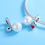 จี้หัวใจมุกเงินสเตอร์ลิง S925 อุปกรณ์สร้อยข้อมือสร้อยคอ DIY