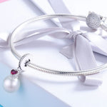 จี้หัวใจมุกเงินสเตอร์ลิง S925 อุปกรณ์สร้อยข้อมือสร้อยคอ DIY