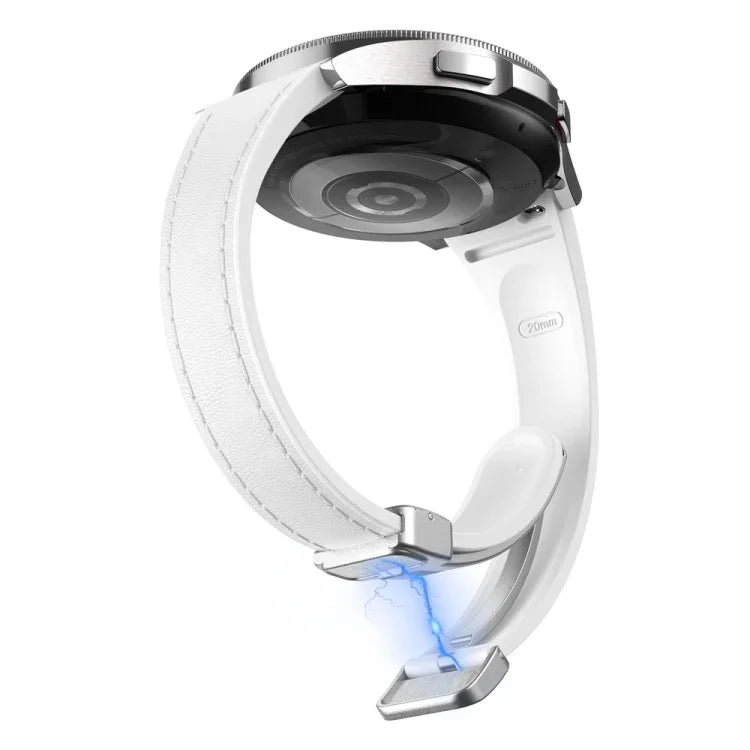สายซิลิโคนหนังพร้อมหัวเข็มขัดแม่เหล็กสีเงินบาง สำหรับ Samsung Galaxy Watch 6