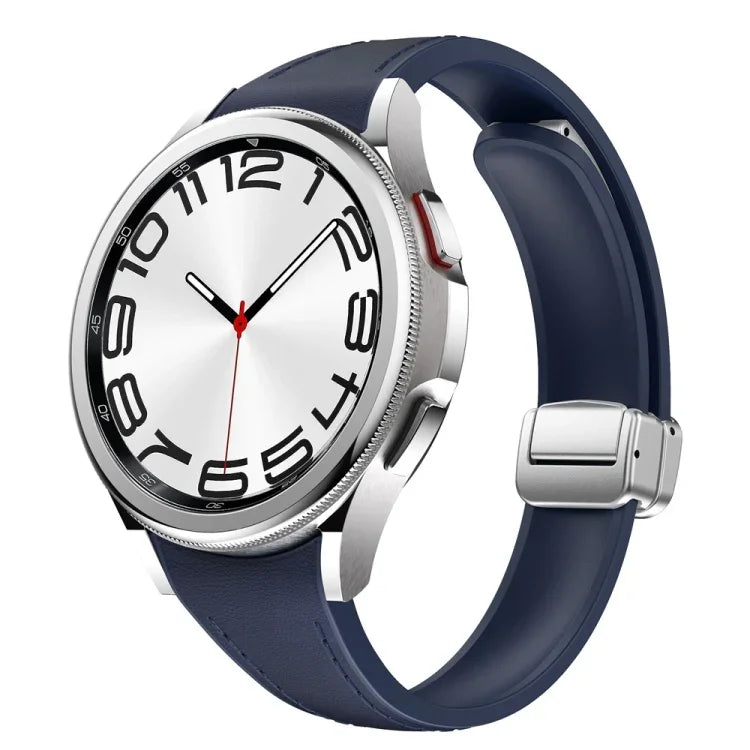 สายซิลิโคนหนังพร้อมหัวเข็มขัดแม่เหล็กสีเงินบาง สำหรับ Samsung Galaxy Watch 6