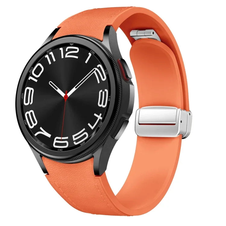 Magnetic Silver Buckle Leather Silicone Watch Band, For Samsung Galaxy Watch 6