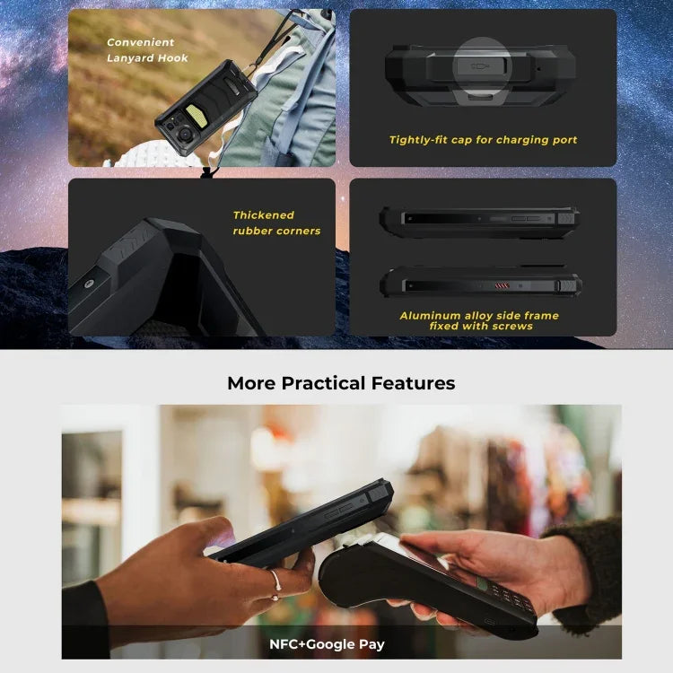 HOTWAV W11 โทรศัพท์กันกระแทก, มองเห็นในที่มืด, แบตเตอรี่ 20800mAh, 6.6 นิ้ว Android 13 MT8788 Octa Core, เครือข่าย: 4G, OTG, บันทึกการโทร, 6GB+256GB