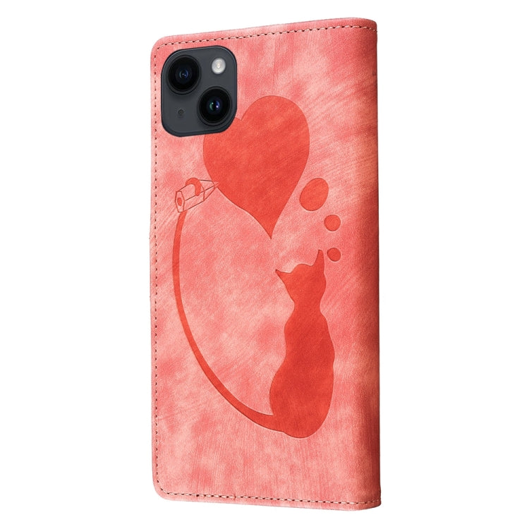 เคสโทรศัพท์หนังปั๊มลายปากกา หัวใจ แมว สำหรับ iPhone 14 Plus, สำหรับ iPhone 14, สำหรับ iPhone 14 Pro, สำหรับ iPhone 14 Pro Max, สำหรับ iPhone 7 / 8 / SE 2022, สำหรับ iPhone 13 Pro Max, สำหรับ iPhone 13 Pro, สำหรับ iPhone 13