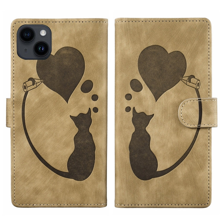 เคสโทรศัพท์หนังปั๊มลายปากกา หัวใจ แมว สำหรับ iPhone 14 Plus, สำหรับ iPhone 14, สำหรับ iPhone 14 Pro, สำหรับ iPhone 14 Pro Max, สำหรับ iPhone 7 / 8 / SE 2022, สำหรับ iPhone 13 Pro Max, สำหรับ iPhone 13 Pro, สำหรับ iPhone 13