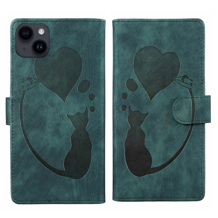 เคสโทรศัพท์หนังปั๊มลายปากกา หัวใจ แมว สำหรับ iPhone 14 Plus, สำหรับ iPhone 14, สำหรับ iPhone 14 Pro, สำหรับ iPhone 14 Pro Max, สำหรับ iPhone 7 / 8 / SE 2022, สำหรับ iPhone 13 Pro Max, สำหรับ iPhone 13 Pro, สำหรับ iPhone 13