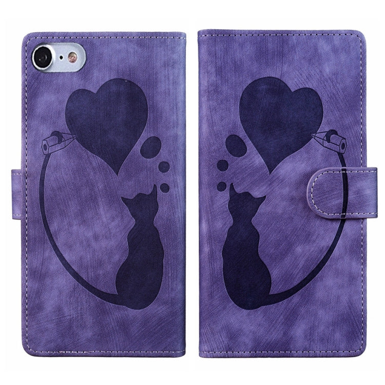 เคสโทรศัพท์หนังปั๊มลายปากกา หัวใจ แมว สำหรับ iPhone 14 Plus, สำหรับ iPhone 14, สำหรับ iPhone 14 Pro, สำหรับ iPhone 14 Pro Max, สำหรับ iPhone 7 / 8 / SE 2022, สำหรับ iPhone 13 Pro Max, สำหรับ iPhone 13 Pro, สำหรับ iPhone 13