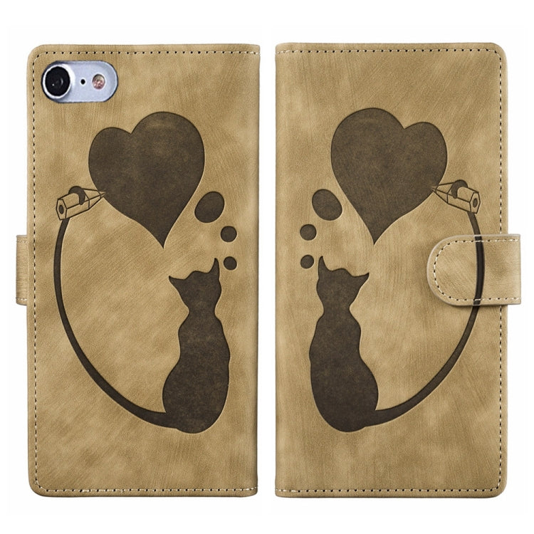 เคสโทรศัพท์หนังปั๊มลายปากกา หัวใจ แมว สำหรับ iPhone 14 Plus, สำหรับ iPhone 14, สำหรับ iPhone 14 Pro, สำหรับ iPhone 14 Pro Max, สำหรับ iPhone 7 / 8 / SE 2022, สำหรับ iPhone 13 Pro Max, สำหรับ iPhone 13 Pro, สำหรับ iPhone 13