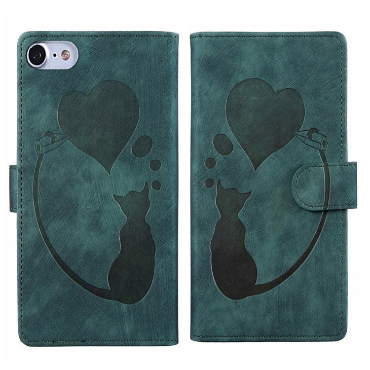 เคสโทรศัพท์หนังปั๊มลายปากกา หัวใจ แมว สำหรับ iPhone 14 Plus, สำหรับ iPhone 14, สำหรับ iPhone 14 Pro, สำหรับ iPhone 14 Pro Max, สำหรับ iPhone 7 / 8 / SE 2022, สำหรับ iPhone 13 Pro Max, สำหรับ iPhone 13 Pro, สำหรับ iPhone 13
