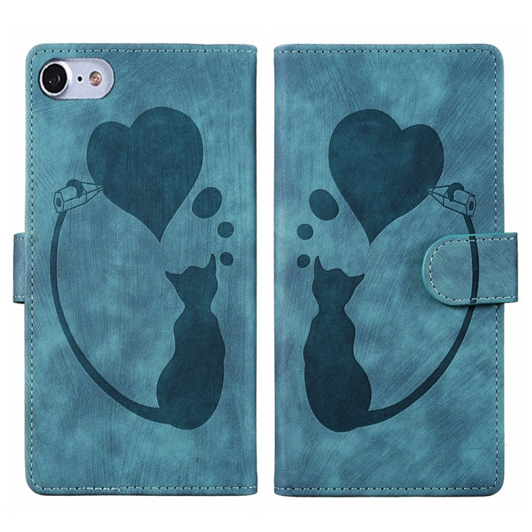 เคสโทรศัพท์หนังปั๊มลายปากกา หัวใจ แมว สำหรับ iPhone 14 Plus, สำหรับ iPhone 14, สำหรับ iPhone 14 Pro, สำหรับ iPhone 14 Pro Max, สำหรับ iPhone 7 / 8 / SE 2022, สำหรับ iPhone 13 Pro Max, สำหรับ iPhone 13 Pro, สำหรับ iPhone 13
