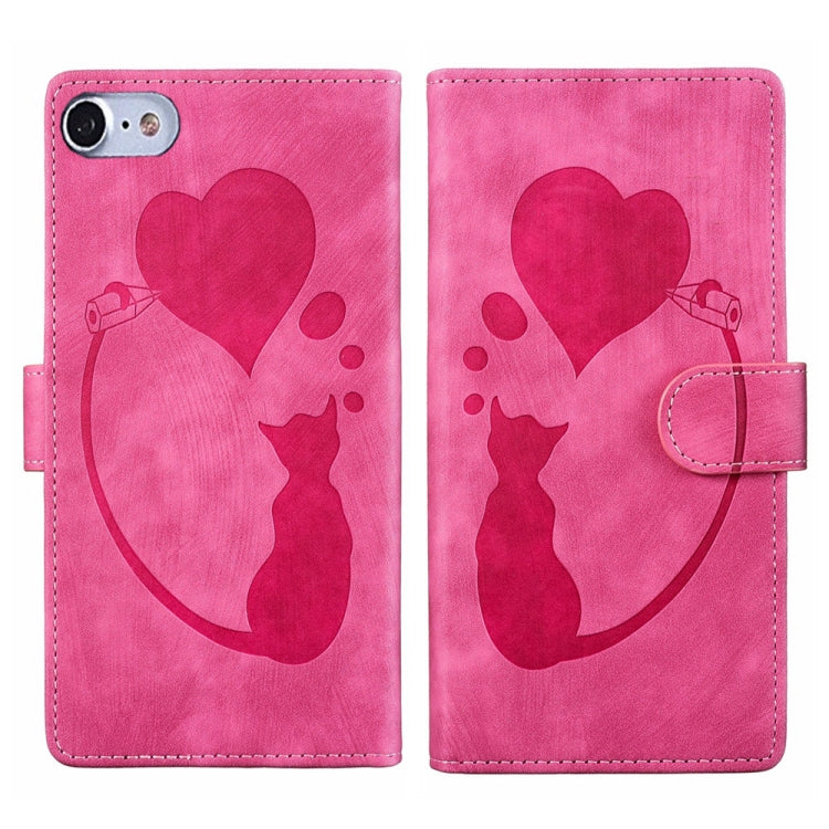 เคสโทรศัพท์หนังปั๊มลายปากกา หัวใจ แมว สำหรับ iPhone 14 Plus, สำหรับ iPhone 14, สำหรับ iPhone 14 Pro, สำหรับ iPhone 14 Pro Max, สำหรับ iPhone 7 / 8 / SE 2022, สำหรับ iPhone 13 Pro Max, สำหรับ iPhone 13 Pro, สำหรับ iPhone 13