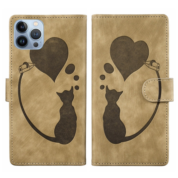 เคสโทรศัพท์หนังปั๊มลายปากกา หัวใจ แมว สำหรับ iPhone 14 Plus, สำหรับ iPhone 14, สำหรับ iPhone 14 Pro, สำหรับ iPhone 14 Pro Max, สำหรับ iPhone 7 / 8 / SE 2022, สำหรับ iPhone 13 Pro Max, สำหรับ iPhone 13 Pro, สำหรับ iPhone 13