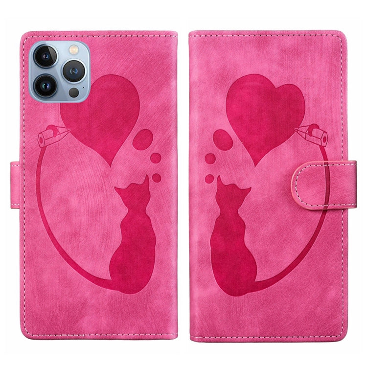 เคสโทรศัพท์หนังปั๊มลายปากกา หัวใจ แมว สำหรับ iPhone 14 Plus, สำหรับ iPhone 14, สำหรับ iPhone 14 Pro, สำหรับ iPhone 14 Pro Max, สำหรับ iPhone 7 / 8 / SE 2022, สำหรับ iPhone 13 Pro Max, สำหรับ iPhone 13 Pro, สำหรับ iPhone 13