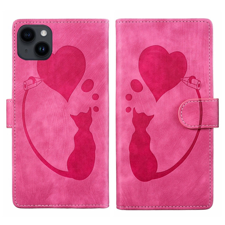 เคสโทรศัพท์หนังปั๊มลายปากกา หัวใจ แมว สำหรับ iPhone 14 Plus, สำหรับ iPhone 14, สำหรับ iPhone 14 Pro, สำหรับ iPhone 14 Pro Max, สำหรับ iPhone 7 / 8 / SE 2022, สำหรับ iPhone 13 Pro Max, สำหรับ iPhone 13 Pro, สำหรับ iPhone 13