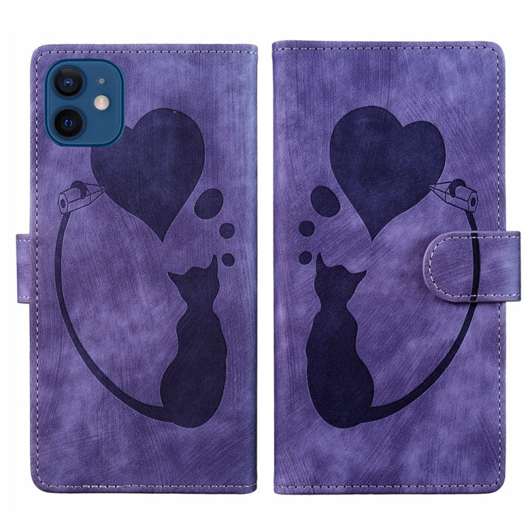 เคสโทรศัพท์หนังปั๊มลายปากกาและหัวใจแมว สำหรับ iPhone 13 mini, สำหรับ iPhone 12, สำหรับ iPhone 12 Pro Max, สำหรับ iPhone 12 Pro, สำหรับ iPhone 12 mini, สำหรับ iPhone 11 Pro Max, สำหรับ iPhone 11, สำหรับ iPhone 11 Pro