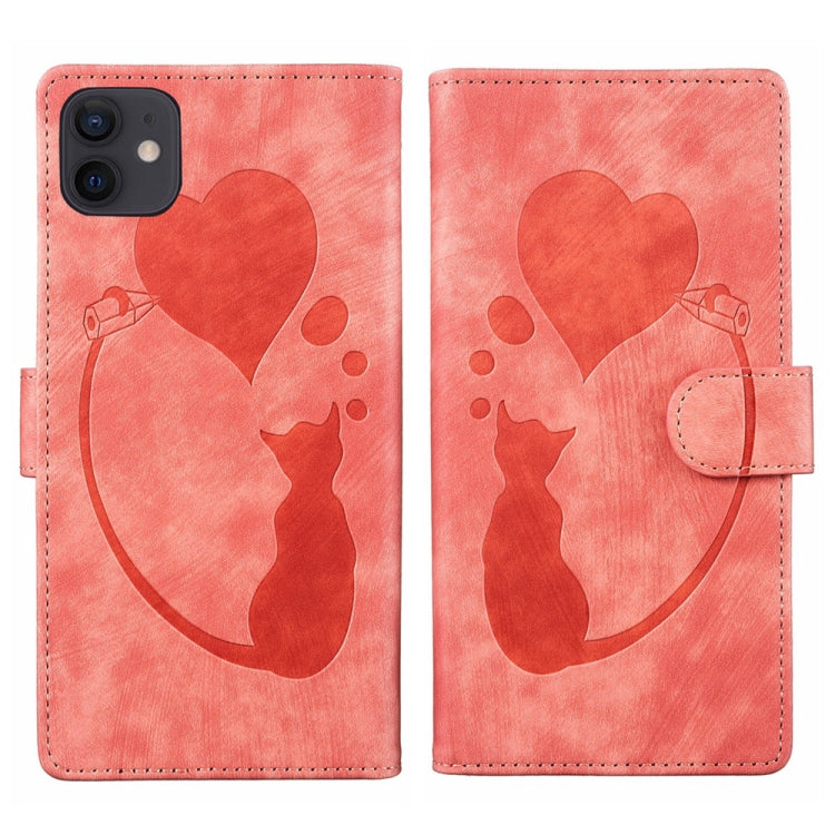 เคสโทรศัพท์หนังปั๊มลายปากกาและหัวใจแมว สำหรับ iPhone 13 mini, สำหรับ iPhone 12, สำหรับ iPhone 12 Pro Max, สำหรับ iPhone 12 Pro, สำหรับ iPhone 12 mini, สำหรับ iPhone 11 Pro Max, สำหรับ iPhone 11, สำหรับ iPhone 11 Pro