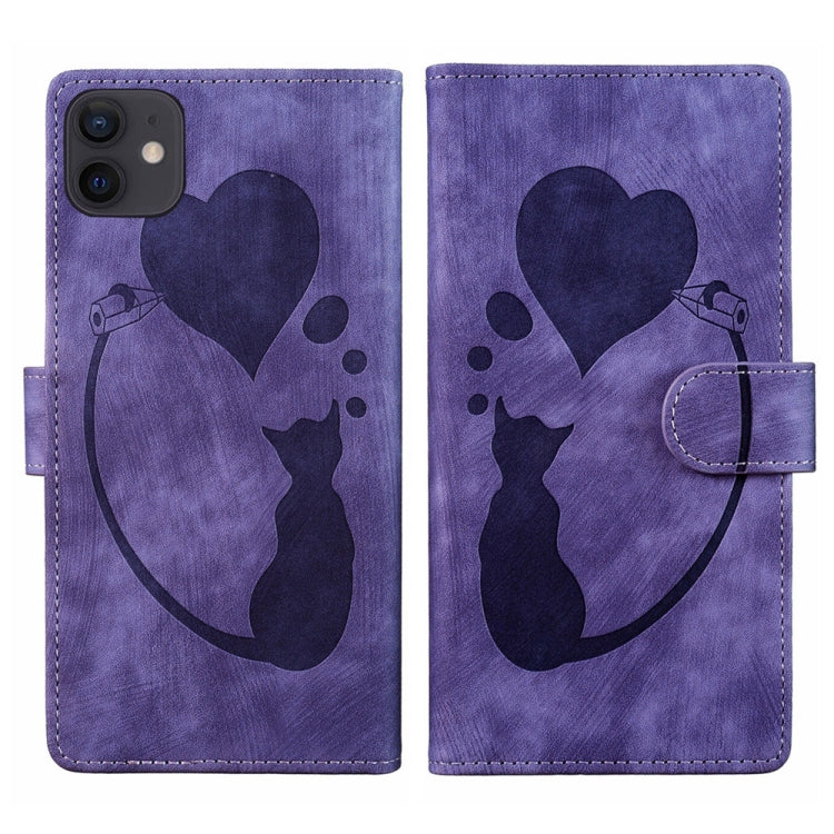 เคสโทรศัพท์หนังปั๊มลายปากกาและหัวใจแมว สำหรับ iPhone 13 mini, สำหรับ iPhone 12, สำหรับ iPhone 12 Pro Max, สำหรับ iPhone 12 Pro, สำหรับ iPhone 12 mini, สำหรับ iPhone 11 Pro Max, สำหรับ iPhone 11, สำหรับ iPhone 11 Pro