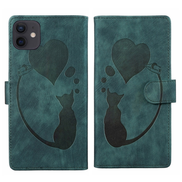 เคสโทรศัพท์หนังปั๊มลายปากกาและหัวใจแมว สำหรับ iPhone 13 mini, สำหรับ iPhone 12, สำหรับ iPhone 12 Pro Max, สำหรับ iPhone 12 Pro, สำหรับ iPhone 12 mini, สำหรับ iPhone 11 Pro Max, สำหรับ iPhone 11, สำหรับ iPhone 11 Pro