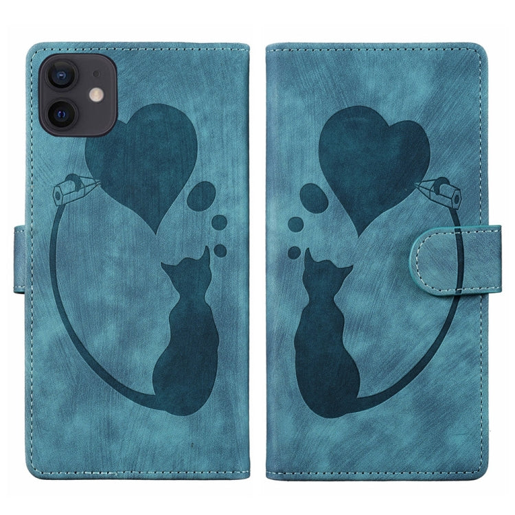 เคสโทรศัพท์หนังปั๊มลายปากกาและหัวใจแมว สำหรับ iPhone 13 mini, สำหรับ iPhone 12, สำหรับ iPhone 12 Pro Max, สำหรับ iPhone 12 Pro, สำหรับ iPhone 12 mini, สำหรับ iPhone 11 Pro Max, สำหรับ iPhone 11, สำหรับ iPhone 11 Pro