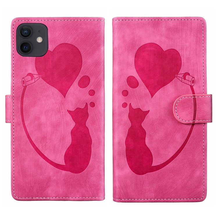 เคสโทรศัพท์หนังปั๊มลายปากกาและหัวใจแมว สำหรับ iPhone 13 mini, สำหรับ iPhone 12, สำหรับ iPhone 12 Pro Max, สำหรับ iPhone 12 Pro, สำหรับ iPhone 12 mini, สำหรับ iPhone 11 Pro Max, สำหรับ iPhone 11, สำหรับ iPhone 11 Pro