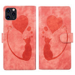 เคสโทรศัพท์หนังปั๊มลายปากกาและหัวใจแมว สำหรับ iPhone 13 mini, สำหรับ iPhone 12, สำหรับ iPhone 12 Pro Max, สำหรับ iPhone 12 Pro, สำหรับ iPhone 12 mini, สำหรับ iPhone 11 Pro Max, สำหรับ iPhone 11, สำหรับ iPhone 11 Pro