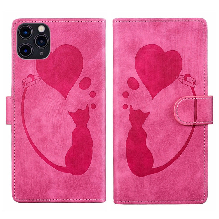 เคสโทรศัพท์หนังปั๊มลายปากกาและหัวใจแมว สำหรับ iPhone 13 mini, สำหรับ iPhone 12, สำหรับ iPhone 12 Pro Max, สำหรับ iPhone 12 Pro, สำหรับ iPhone 12 mini, สำหรับ iPhone 11 Pro Max, สำหรับ iPhone 11, สำหรับ iPhone 11 Pro