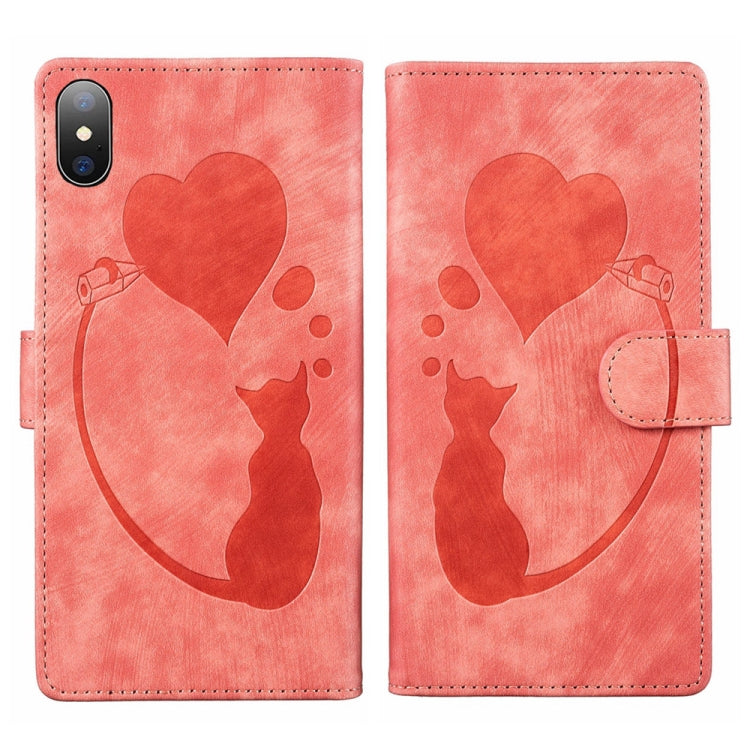 เคสโทรศัพท์หนังปั๊มลายหัวใจแมว Pen สำหรับ iPhone X / XS, สำหรับ iPhone XR, สำหรับ iPhone XS Max, สำหรับ iPhone 7 Plus / 8 Plus