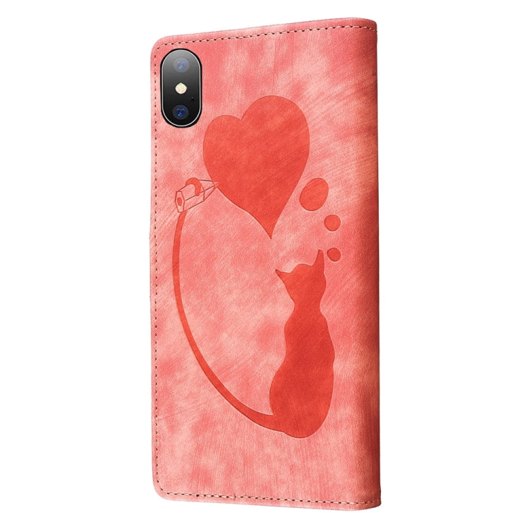เคสโทรศัพท์หนังปั๊มลายหัวใจแมว Pen สำหรับ iPhone X / XS, สำหรับ iPhone XR, สำหรับ iPhone XS Max, สำหรับ iPhone 7 Plus / 8 Plus