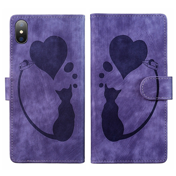 เคสโทรศัพท์หนังปั๊มลายหัวใจแมว Pen สำหรับ iPhone X / XS, สำหรับ iPhone XR, สำหรับ iPhone XS Max, สำหรับ iPhone 7 Plus / 8 Plus