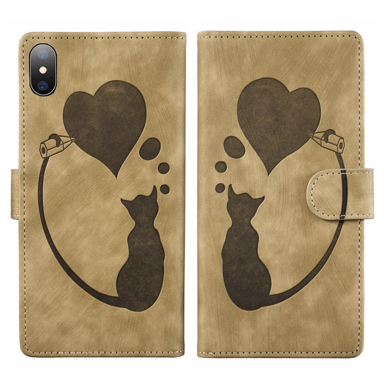 เคสโทรศัพท์หนังปั๊มลายหัวใจแมว Pen สำหรับ iPhone X / XS, สำหรับ iPhone XR, สำหรับ iPhone XS Max, สำหรับ iPhone 7 Plus / 8 Plus
