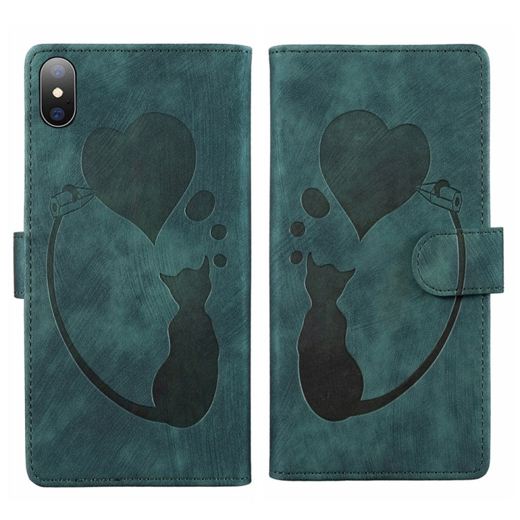 เคสโทรศัพท์หนังปั๊มลายหัวใจแมว Pen สำหรับ iPhone X / XS, สำหรับ iPhone XR, สำหรับ iPhone XS Max, สำหรับ iPhone 7 Plus / 8 Plus
