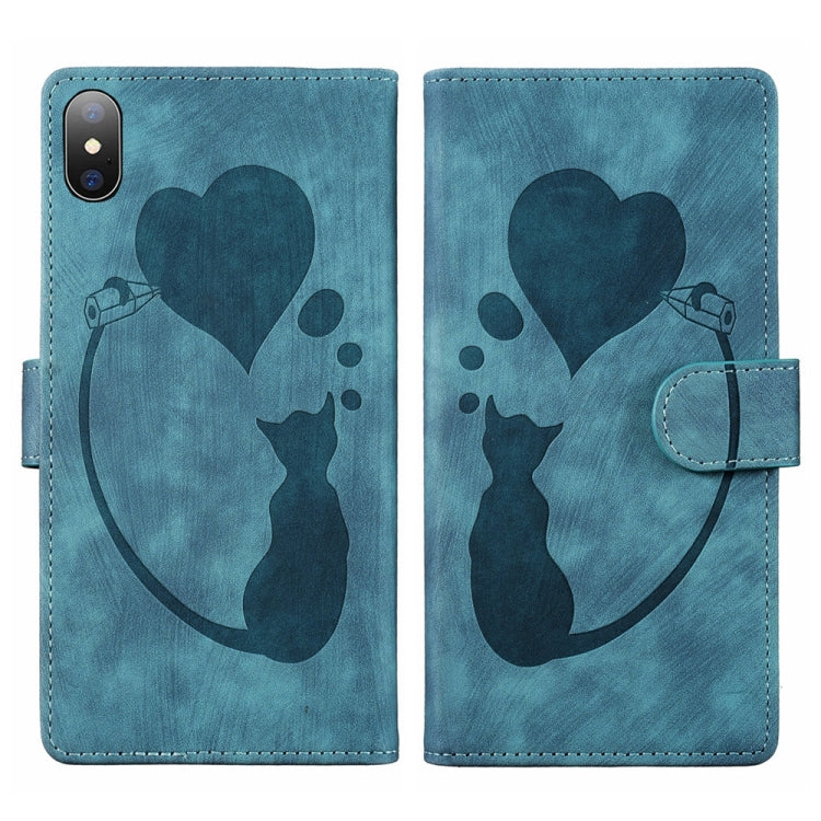 เคสโทรศัพท์หนังปั๊มลายหัวใจแมว Pen สำหรับ iPhone X / XS, สำหรับ iPhone XR, สำหรับ iPhone XS Max, สำหรับ iPhone 7 Plus / 8 Plus