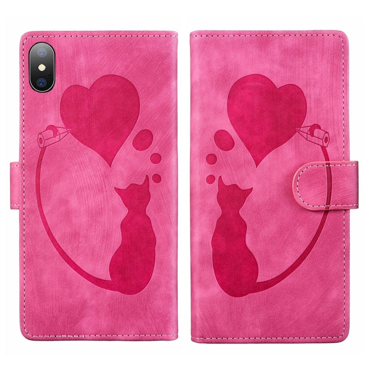 เคสโทรศัพท์หนังปั๊มลายหัวใจแมว Pen สำหรับ iPhone X / XS, สำหรับ iPhone XR, สำหรับ iPhone XS Max, สำหรับ iPhone 7 Plus / 8 Plus