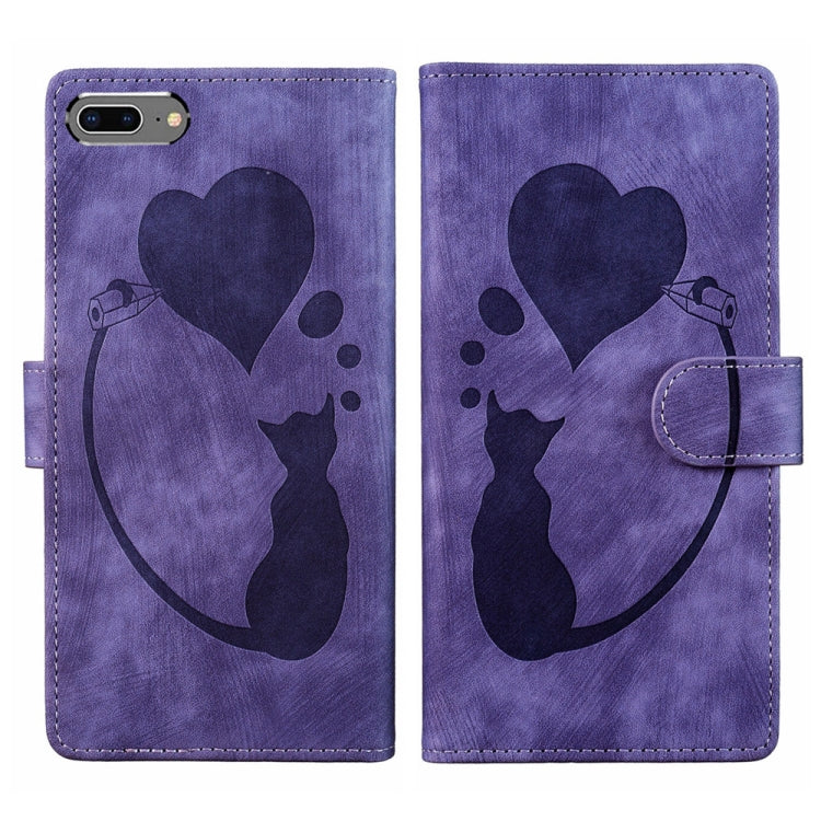 เคสโทรศัพท์หนังปั๊มลายหัวใจแมว Pen สำหรับ iPhone X / XS, สำหรับ iPhone XR, สำหรับ iPhone XS Max, สำหรับ iPhone 7 Plus / 8 Plus