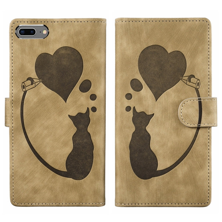 เคสโทรศัพท์หนังปั๊มลายหัวใจแมว Pen สำหรับ iPhone X / XS, สำหรับ iPhone XR, สำหรับ iPhone XS Max, สำหรับ iPhone 7 Plus / 8 Plus
