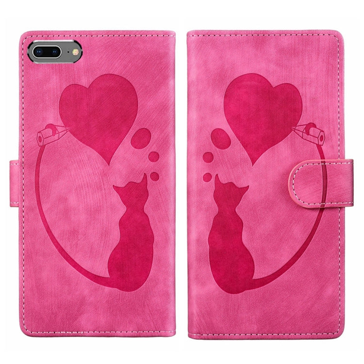 เคสโทรศัพท์หนังปั๊มลายหัวใจแมว Pen สำหรับ iPhone X / XS, สำหรับ iPhone XR, สำหรับ iPhone XS Max, สำหรับ iPhone 7 Plus / 8 Plus