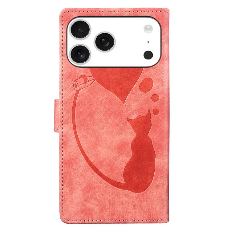 เคสโทรศัพท์หนังปั๊มลายปากกา หัวใจ แมว สำหรับ iPhone 17 Pro Max, สำหรับ iPhone 17 Pro, สำหรับ iPhone 17, สำหรับ iPhone Air, สำหรับ iPhone 15 Pro Max, สำหรับ iPhone 15 Pro, สำหรับ iPhone 15 Plus, สำหรับ iPhone 15