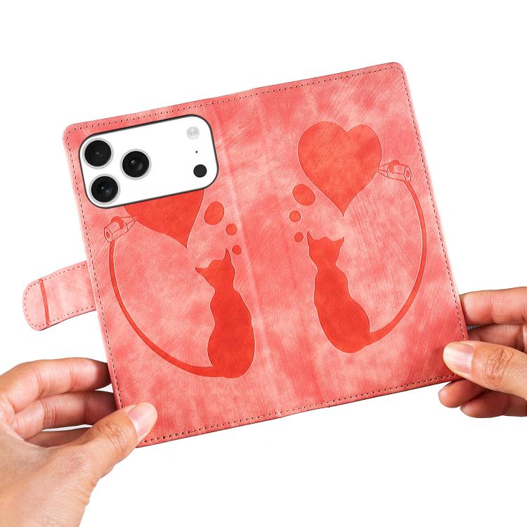 เคสโทรศัพท์หนังปั๊มลายปากกา หัวใจ แมว สำหรับ iPhone 17 Pro Max, สำหรับ iPhone 17 Pro, สำหรับ iPhone 17, สำหรับ iPhone Air, สำหรับ iPhone 15 Pro Max, สำหรับ iPhone 15 Pro, สำหรับ iPhone 15 Plus, สำหรับ iPhone 15