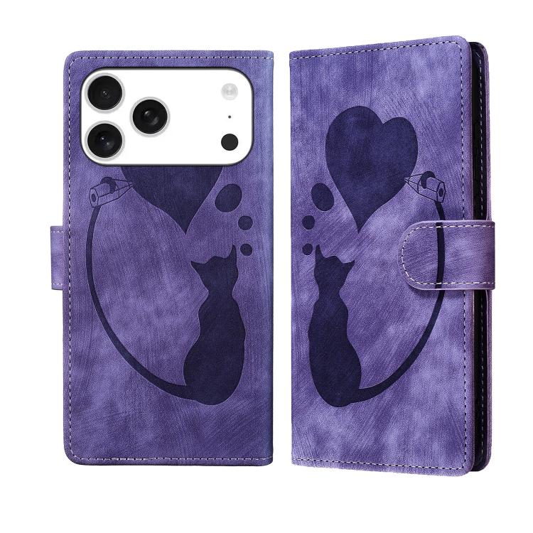 เคสโทรศัพท์หนังปั๊มลายปากกา หัวใจ แมว สำหรับ iPhone 17 Pro Max, สำหรับ iPhone 17 Pro, สำหรับ iPhone 17, สำหรับ iPhone Air, สำหรับ iPhone 15 Pro Max, สำหรับ iPhone 15 Pro, สำหรับ iPhone 15 Plus, สำหรับ iPhone 15