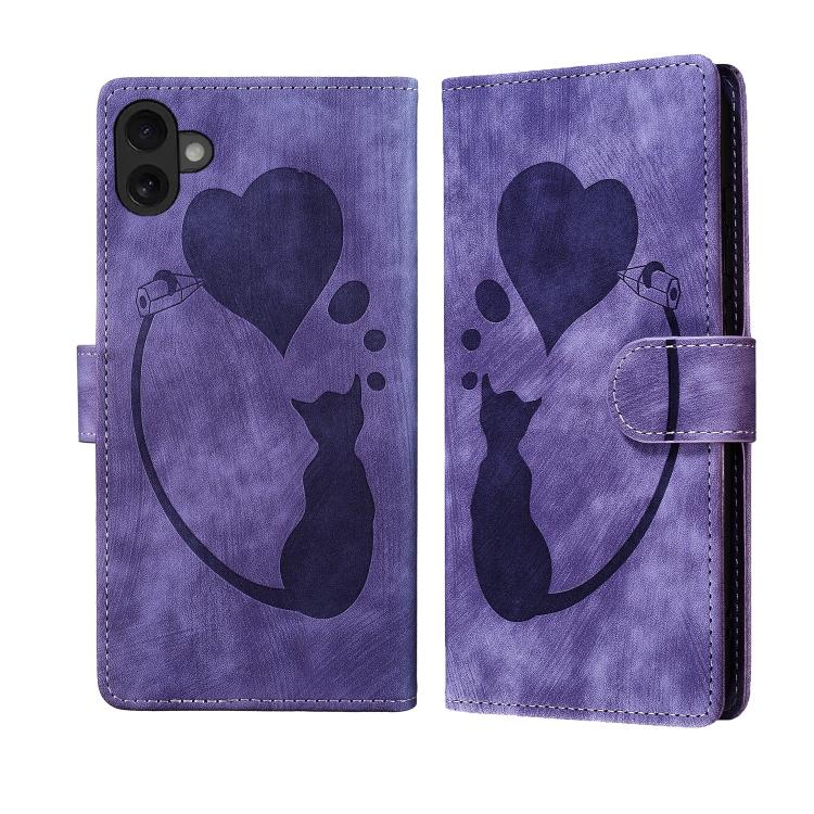 เคสโทรศัพท์หนังปั๊มลายปากกา หัวใจ แมว สำหรับ iPhone 17 Pro Max, สำหรับ iPhone 17 Pro, สำหรับ iPhone 17, สำหรับ iPhone Air, สำหรับ iPhone 15 Pro Max, สำหรับ iPhone 15 Pro, สำหรับ iPhone 15 Plus, สำหรับ iPhone 15
