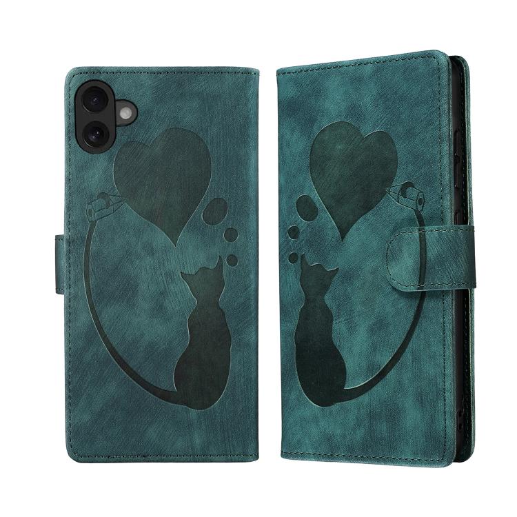 เคสโทรศัพท์หนังปั๊มลายปากกา หัวใจ แมว สำหรับ iPhone 17 Pro Max, สำหรับ iPhone 17 Pro, สำหรับ iPhone 17, สำหรับ iPhone Air, สำหรับ iPhone 15 Pro Max, สำหรับ iPhone 15 Pro, สำหรับ iPhone 15 Plus, สำหรับ iPhone 15