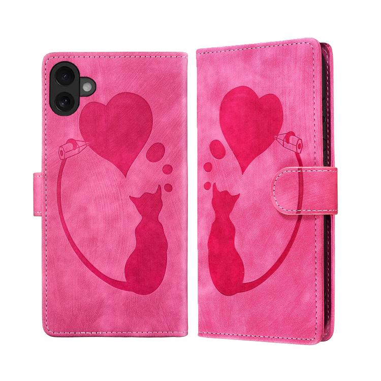 เคสโทรศัพท์หนังปั๊มลายปากกา หัวใจ แมว สำหรับ iPhone 17 Pro Max, สำหรับ iPhone 17 Pro, สำหรับ iPhone 17, สำหรับ iPhone Air, สำหรับ iPhone 15 Pro Max, สำหรับ iPhone 15 Pro, สำหรับ iPhone 15 Plus, สำหรับ iPhone 15