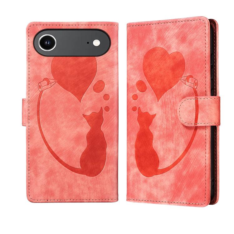 เคสโทรศัพท์หนังปั๊มลายปากกา หัวใจ แมว สำหรับ iPhone 17 Pro Max, สำหรับ iPhone 17 Pro, สำหรับ iPhone 17, สำหรับ iPhone Air, สำหรับ iPhone 15 Pro Max, สำหรับ iPhone 15 Pro, สำหรับ iPhone 15 Plus, สำหรับ iPhone 15