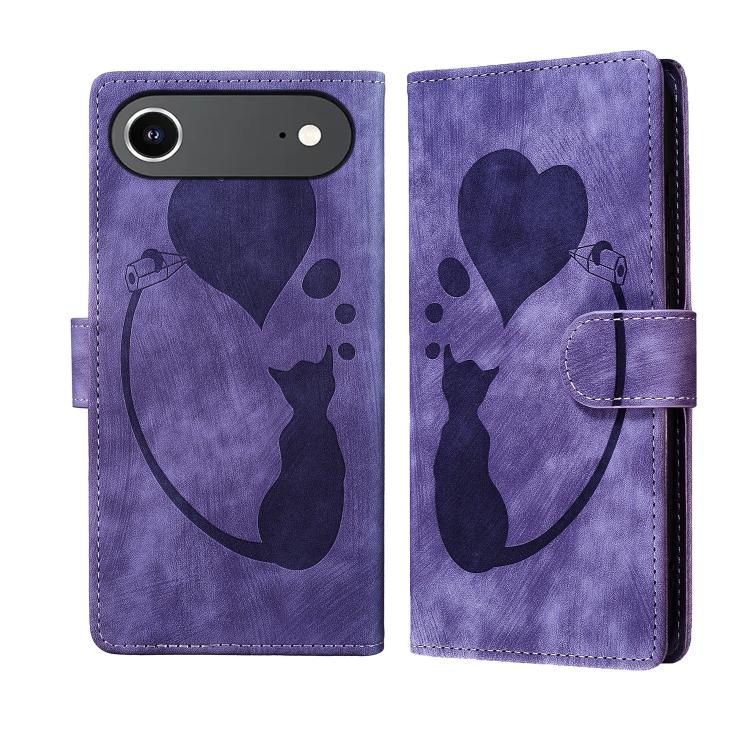 เคสโทรศัพท์หนังปั๊มลายปากกา หัวใจ แมว สำหรับ iPhone 17 Pro Max, สำหรับ iPhone 17 Pro, สำหรับ iPhone 17, สำหรับ iPhone Air, สำหรับ iPhone 15 Pro Max, สำหรับ iPhone 15 Pro, สำหรับ iPhone 15 Plus, สำหรับ iPhone 15