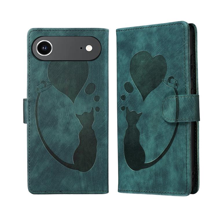 เคสโทรศัพท์หนังปั๊มลายปากกา หัวใจ แมว สำหรับ iPhone 17 Pro Max, สำหรับ iPhone 17 Pro, สำหรับ iPhone 17, สำหรับ iPhone Air, สำหรับ iPhone 15 Pro Max, สำหรับ iPhone 15 Pro, สำหรับ iPhone 15 Plus, สำหรับ iPhone 15
