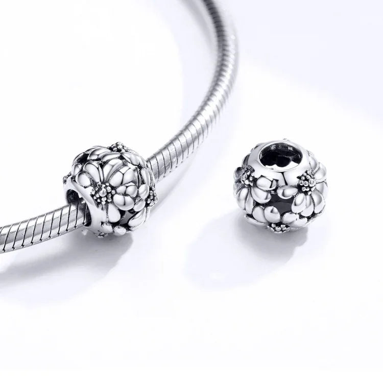 ลูกปัดเดซี่เรียบง่ายเงินสเตอร์ลิง S925 อุปกรณ์สร้อยข้อมือสร้อยคอ DIY